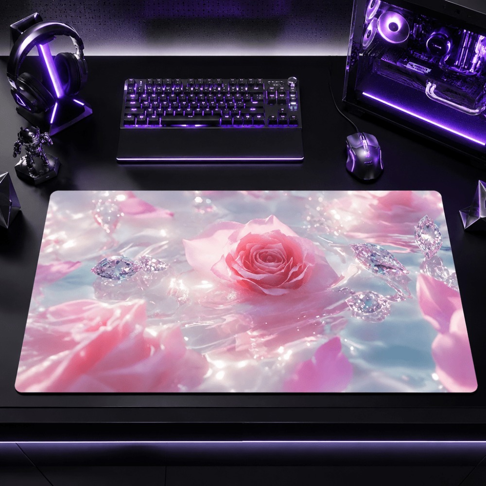 Desk Setup Simple - Marca d'água original de rosa rosa.