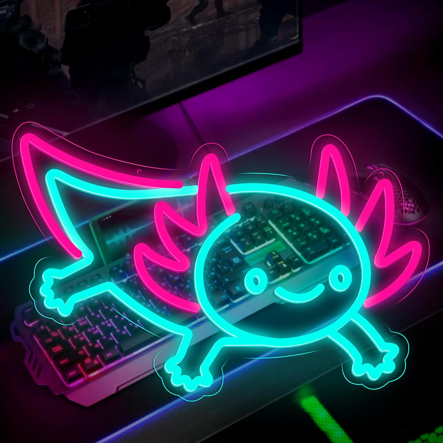 Desk Setup Studio - Letreiro Neon Axolotl Dragão com LED